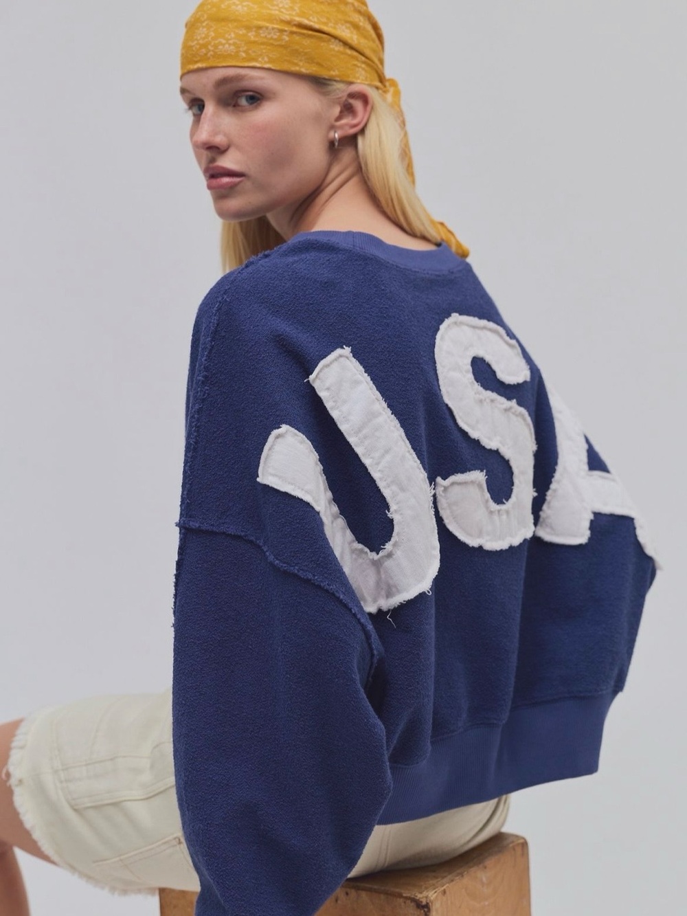 NWT Free People X Tricia Fix USA Crewneck in Navy Combo